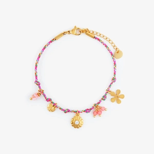 Farbenfrohes Boho-Armband mit Anhängern aus Edelstahl und bunten Kordeln