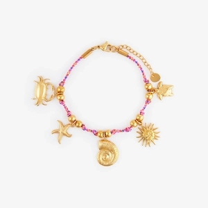 Buntes geflochtenes Armband mit Seestern, Krabbe und Schildkröte Goldanhängern