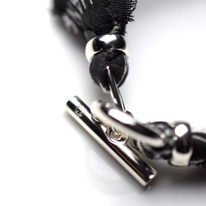 Silk scarf bracelet with 18k gold plating and stainless steel toggle clasp detail
