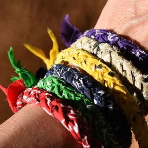 Bohemian colorful woven fabric scarves bracelets with 18k gold plating details