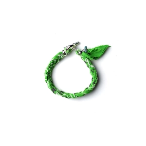 Bohemian style green silk scarf bracelet with 18k gold plating and T-bar clasp
