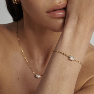 Set de collar y pulsera de eslabones en oro de 18K con circonitas de corte esmeralda