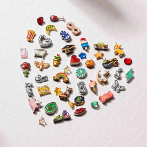 Retro hollow heart-shaped locket pendant necklace with colorful enamel charms set