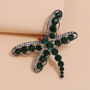 Broche Libellule Vert Émeraude Vintage pour Femmes Épingle Insecte en Alliage de Strass Accessoires Pull Banlieue Élégants Bijoux