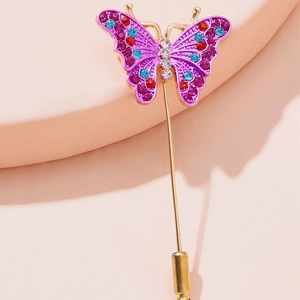 Vintage Broche Papillon en Alliage Avec Strass Émail Violet Or Exagéré Mode Broches pour Femmes Pull Châle Pin Bijoux