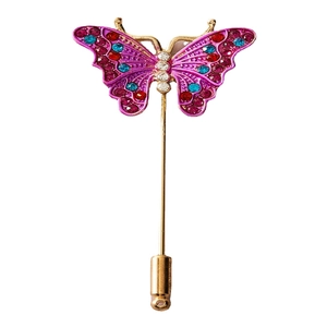 Broche aiguille papillon colorée élégante avec strass et ailes émaillées