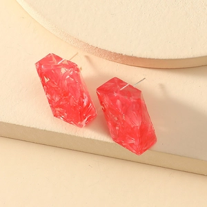 Minimalist S925 silver needle earrings featuring resin cuboid studs with red dried flowers
