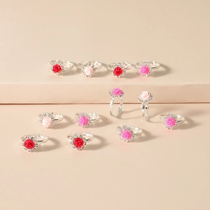 11-teiliges Set verstellbarer Rosenblüten-Ringe für Mädchen mit glänzenden Zirkonia-Steinen