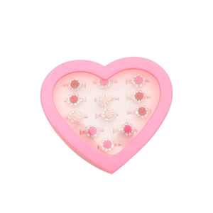 12-teiliges Kinder-Ring-Set mit Rosen und Kristallen in einer herzförmigen Geschenkbox