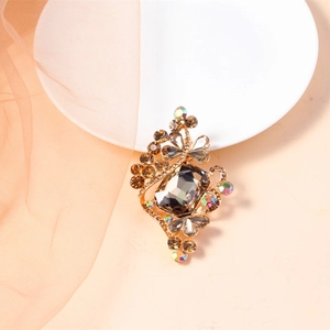 Eleganter Vintage-Goldbroschen-Pin mit großem rauchigem Kristall und kleinen Edelsteinen
