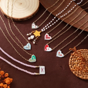 Retro kleurrijke keramische hart en ster hanger kettingen met 14K gouden ketting