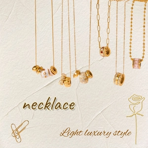 Light luxury style 18k gold plated cylinder pendant necklaces with sparkling crystals