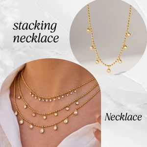 Collana a sfere dorate con pendenti in zircone in acciaio inossidabile impermeabile