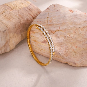 18k vergoldetes Edelstahl-Wickelarmband mit Zirkonia-Doppelreihe auf Naturstein-Basis