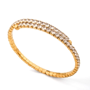 Eleganter 18 Karat vergoldeter Edelstahl Armreif mit zweireihigen Zirkonia Kristallen