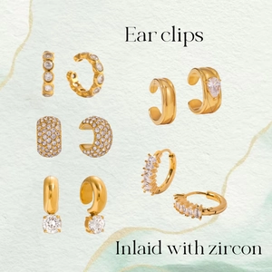 Minimalist Stainless Steel Zirconia Hoop Earrings For Women Gold Plated Geometric Ear Cuffs Non Piercing Jewelry Gift