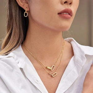 Zweilagiges 18K vergoldetes Edelstahl-Halsketten- und Ohrring-Schmuckset für Damen