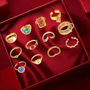 Vintage 18K Vergoldet Edelstahl Ring Für Damen Herz Hufeisen Geometrisch Strass Offener Ring Mode Schmuck Geschenk
