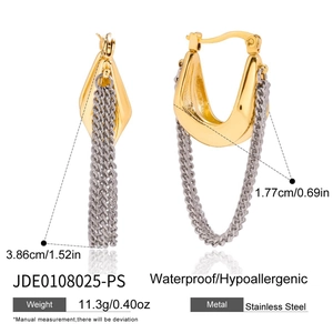 Waterproof gold and silver bicolor stainless steel tassel earrings for women