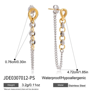 Two-tone gold and silver stainless steel tassel earrings with irregular rings