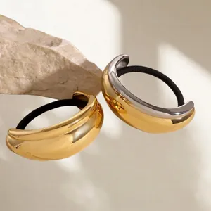 Minimalist U-shaped stainless steel hair ring with a polished metallic mirror finish