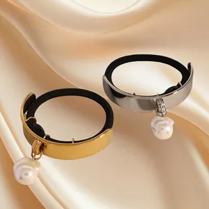 Chouchous Pendentif Künstliche Perle en Acier Inoxydable pour Femme Plaque Métallique Incurvée Élastique Cheveux Künstliche Perle Baroque Minimaliste