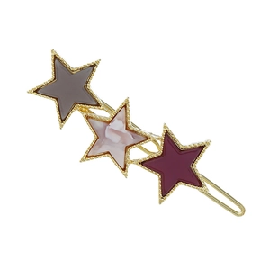 Acrylic star hair clip with gold metal base and three-tone marble pattern texture