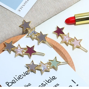 Women Sweet Star Hair Clip Acetate Star Bobby Pin Gold Alloy Barrette Marble Pattern Star Hairpin Fashion Hair Accessories