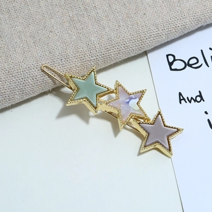 Chic triple star hair clip with marble acrylic patterns and golden metal borders