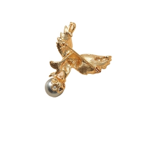 Broche vintage en forme d'aigle doré avec perle grise, vue arrière de l'épingle