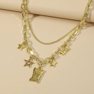 Collier double couche doré avec étoile à cinq branches et pendentifs Potato Chips