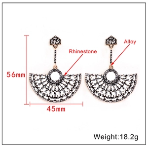 Vintage hollow fan shaped drop earrings with rhinestones in rose gold finish