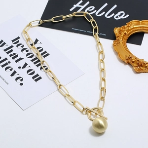 Collana a Catena a Graffetta in Lega di Moda per Donna Grande Pendente a Sfera Rotonda Girocollo Minimalista con Chiusura a Scomparsa Gioielli