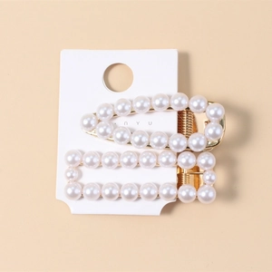 Vintage Korean Style Artificial Pearl Hair Clips Gold Alloy Rectangle And Water Drop Geometric Hairpins For Women Girls Jewelry