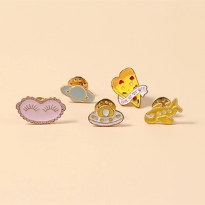 Cute Cartoon Enamel Brooch Pin Alloy Drip Oil UFO Planet Pizza Airplane Eyes Badge For Backpack Clothing Decorative Accessory