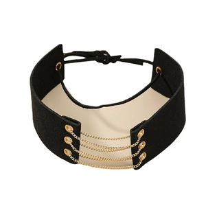 Minimalist black velvet choker with gold chains and adjustable tie-up back design