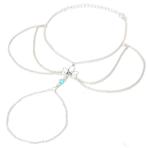 Vintage silver-tone multi-layer anklet featuring hollow butterfly and turquoise stone