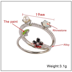 Detail view of flower ring set showing 19mm diameter and intricate alloy metalwork