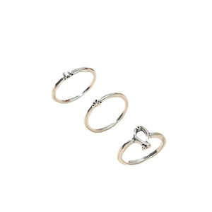 Three-piece silver minimalist geometric ring set with knot and infinity designs for women