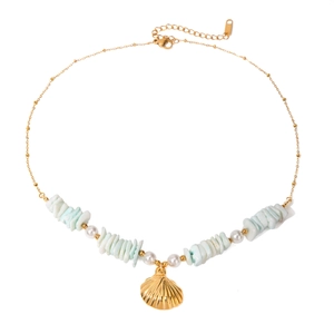 Collana in acciaio inossidabile placcato oro 18k con ciondolo a conchiglia e perle