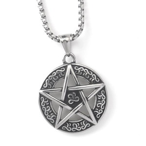 Roestvrij Staal Viking Pentagram Hanger Halsketting Retro Gothic Punk Hip Hop Ronde Medaillon Keltische Knoop Sieraden Voor Heren Dames