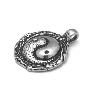 Retro stainless steel Tai Chi Yin Yang pendant with vintage oxidized finish for hip-hop style