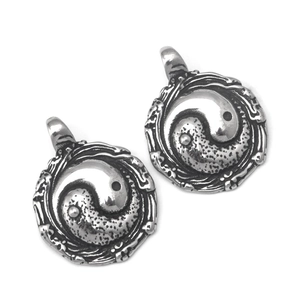 Retro stainless steel Tai Chi Yin Yang pendant necklace with vintage oxidized finish