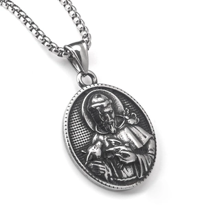 Vintage Stainless Steel Saint Francis Religious Figure Relief Pendant Necklace Men Women Gothic Hip Hop Punk Jewelry