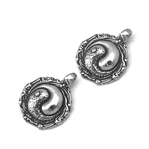 Retro stainless steel Yin Yang Tai Chi pendant with vintage wave relief and polished finish