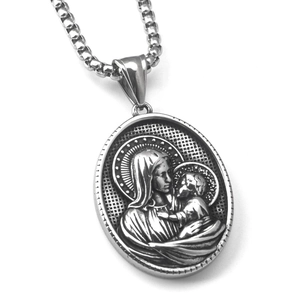 Vintage Roestvrijstalen Ovale Religieuze Maagd Maria Hanger Ketting Hip Hop Punk Reliëf Portret Sieraden Mannen Vrouwen Cadeau