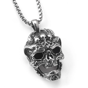 Collana con Ciondolo a Forma di Teschio in Acciaio Inossidabile Vintage Gotico Punk Hip Hop Argento Retrò Gioielli per Uomo Donna