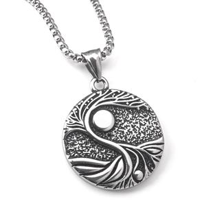 Viking Levensboom Yin Yang Hanger Halsketting Roestvrij Staal Retro Punk Hip Hop Sieraden Voor Heren Dames Ronde Boom Reliëf Ketting