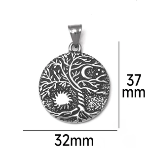 Vista detallada del colgante Árbol de la Vida con medidas 32mm ancho y 37mm alto
