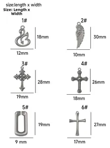 Detailed size chart for swan, wing, and cross stainless steel DIY jewelry pendants